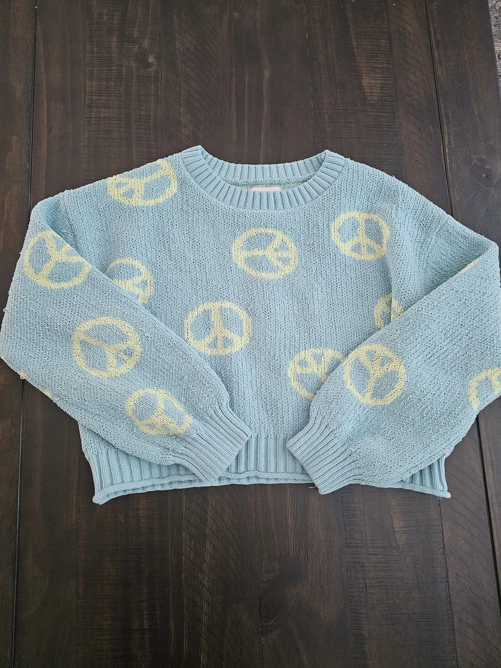 SO Light Blue Sweater with Yellow Peace Signs
